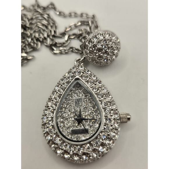 VICTORIA WIECK Beverly Hills 60" Crystals Silver Tone PENDANT WATCH NECKLACE - Picture 3 of 6